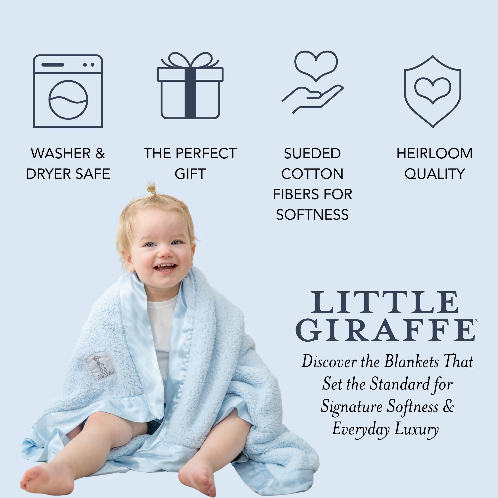 Little Giraffe chenille blanket blue nursery decor pairing adds warmth and style.