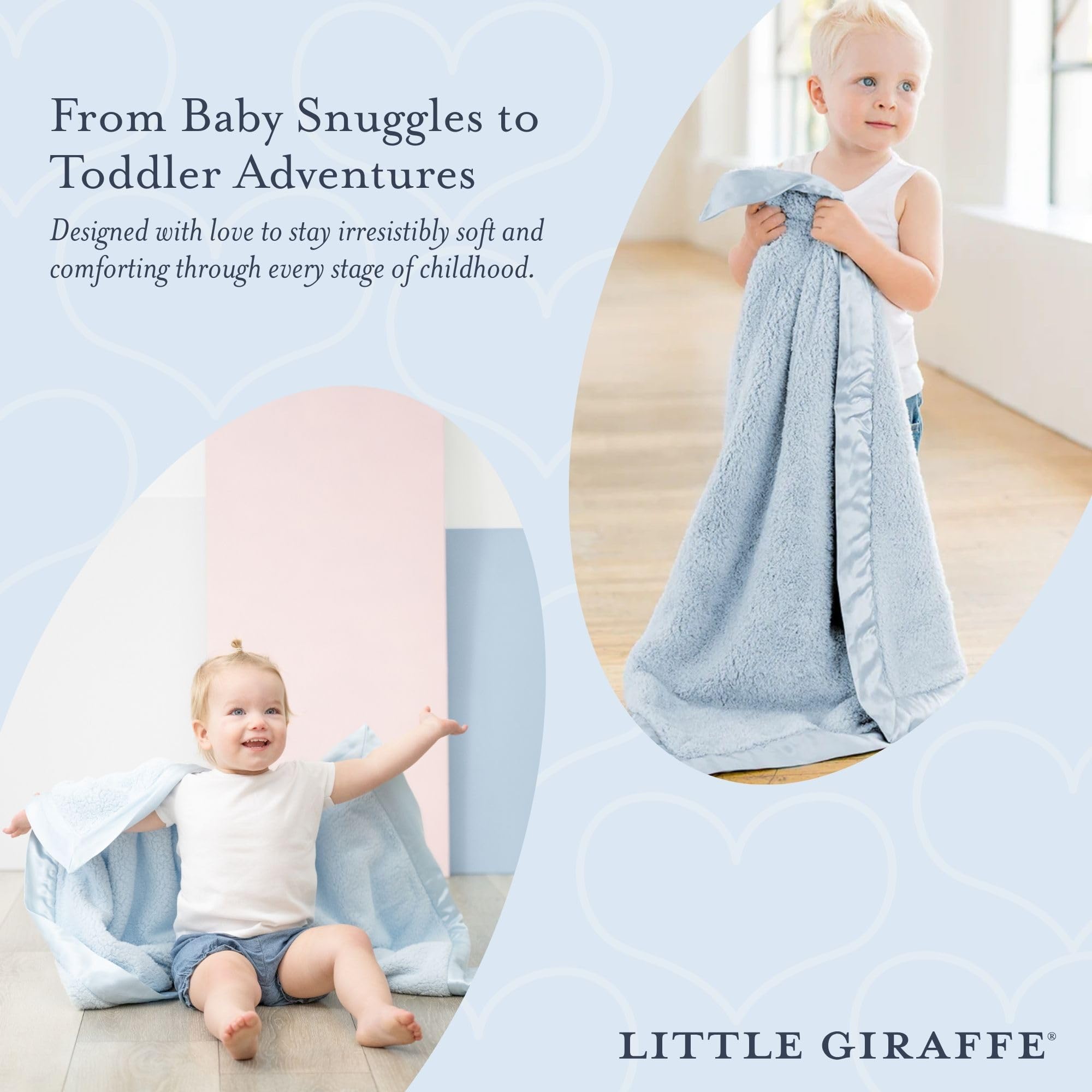 Little Giraffe chenille blanket blue stroller captures travel comfort and on-the-go security.