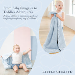 Little Giraffe chenille blanket blue stroller captures travel comfort and on-the-go security.