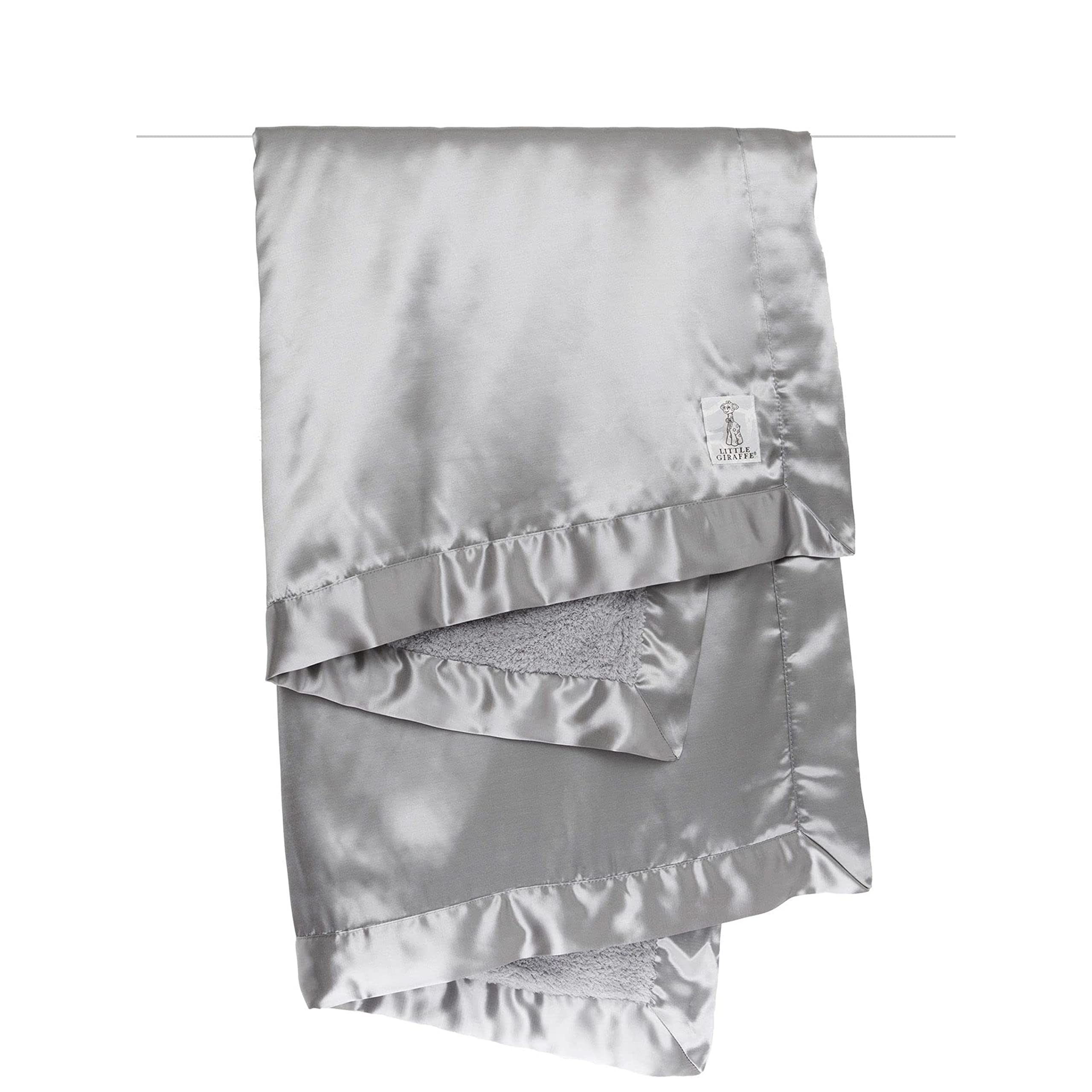 Little Giraffe chenille satin blanket front view highlights silky-soft texture for cozy baby snuggles.