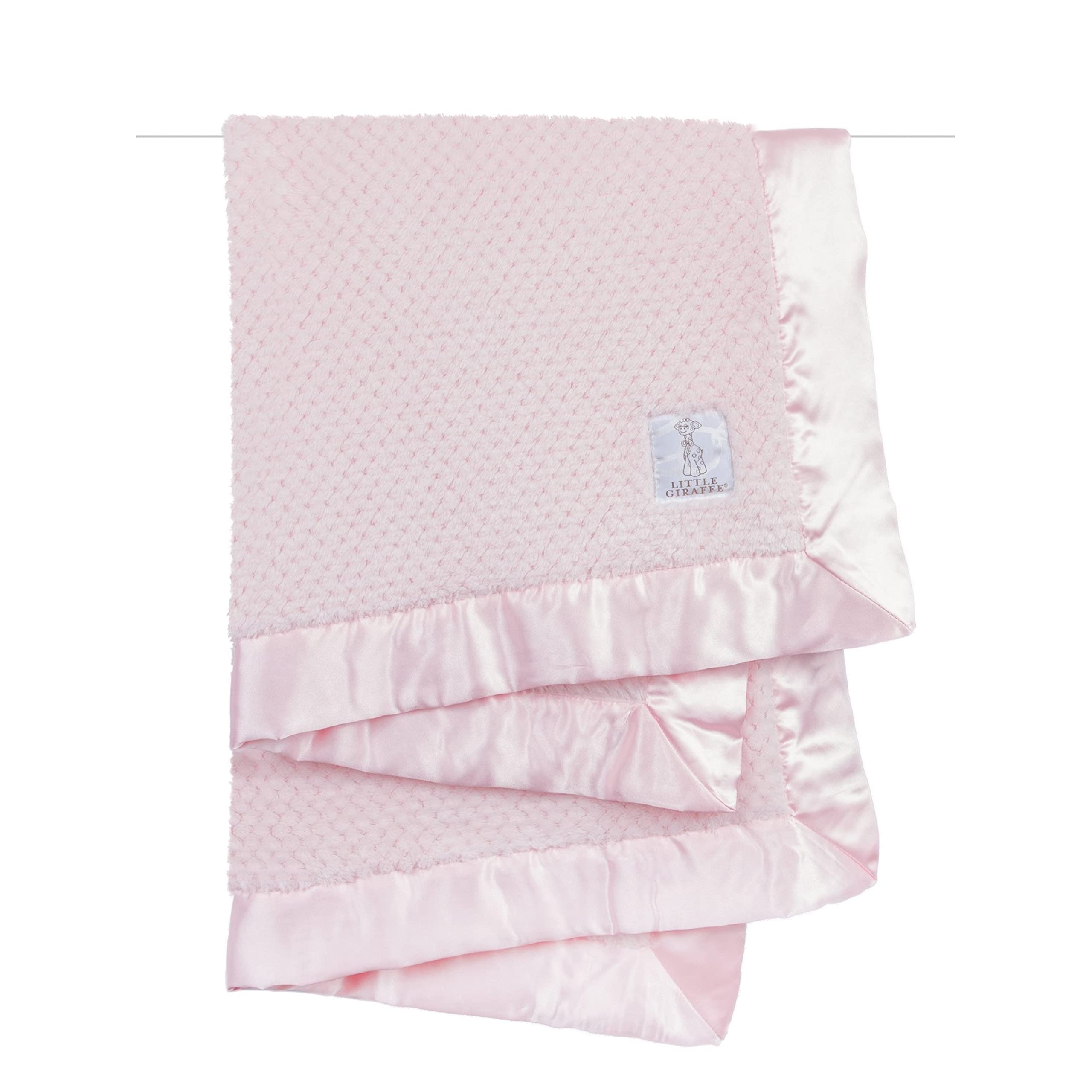Little Giraffe Honeycomb Blanket pink fold shows silky soft texture for baby comfort