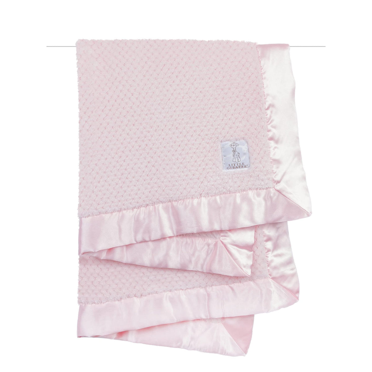 Little Giraffe Honeycomb Blanket pink fold shows silky soft texture for baby comfort