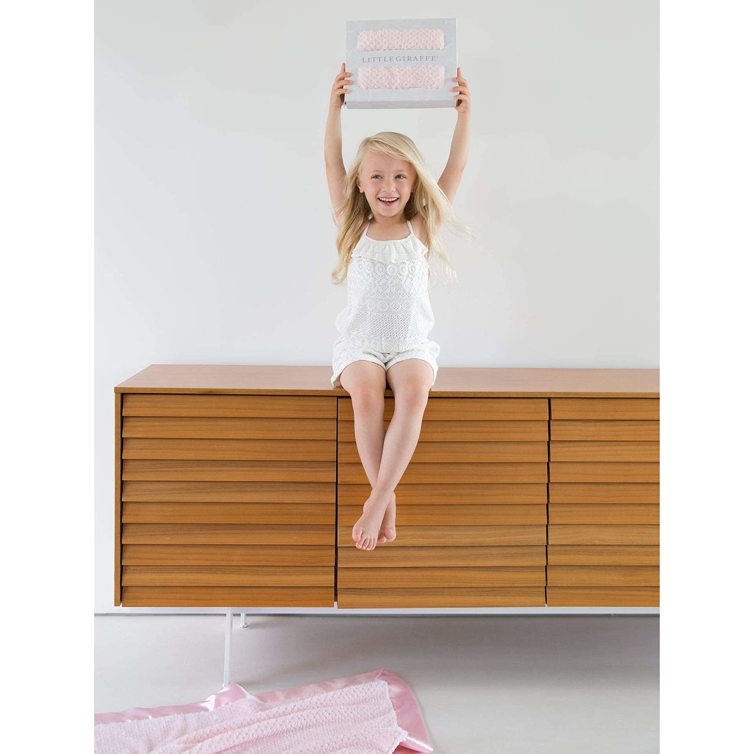 Little Giraffe Honeycomb Blanket pink nursing-cuddle ready for on-the-go hugs