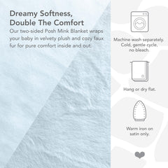 Little Giraffe Posh Mink blanket satin trim detail adds elegant finishing touch to nursery