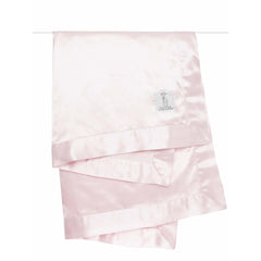 Little Giraffe velvet blanket pink folded display highlighting plush texture and satin trim.