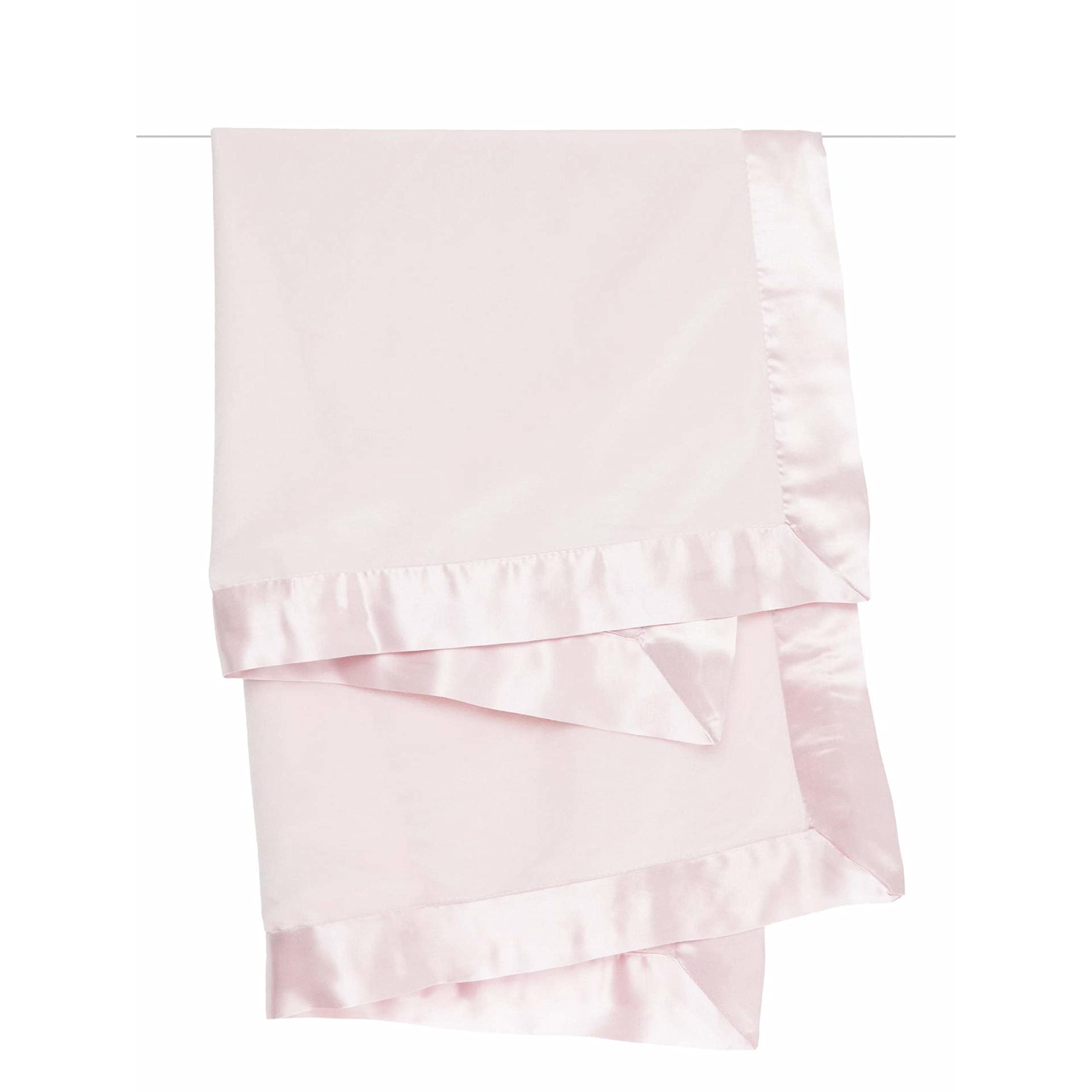 Little Giraffe velvet baby blanket pink front view with satin trim for cozy warmth.