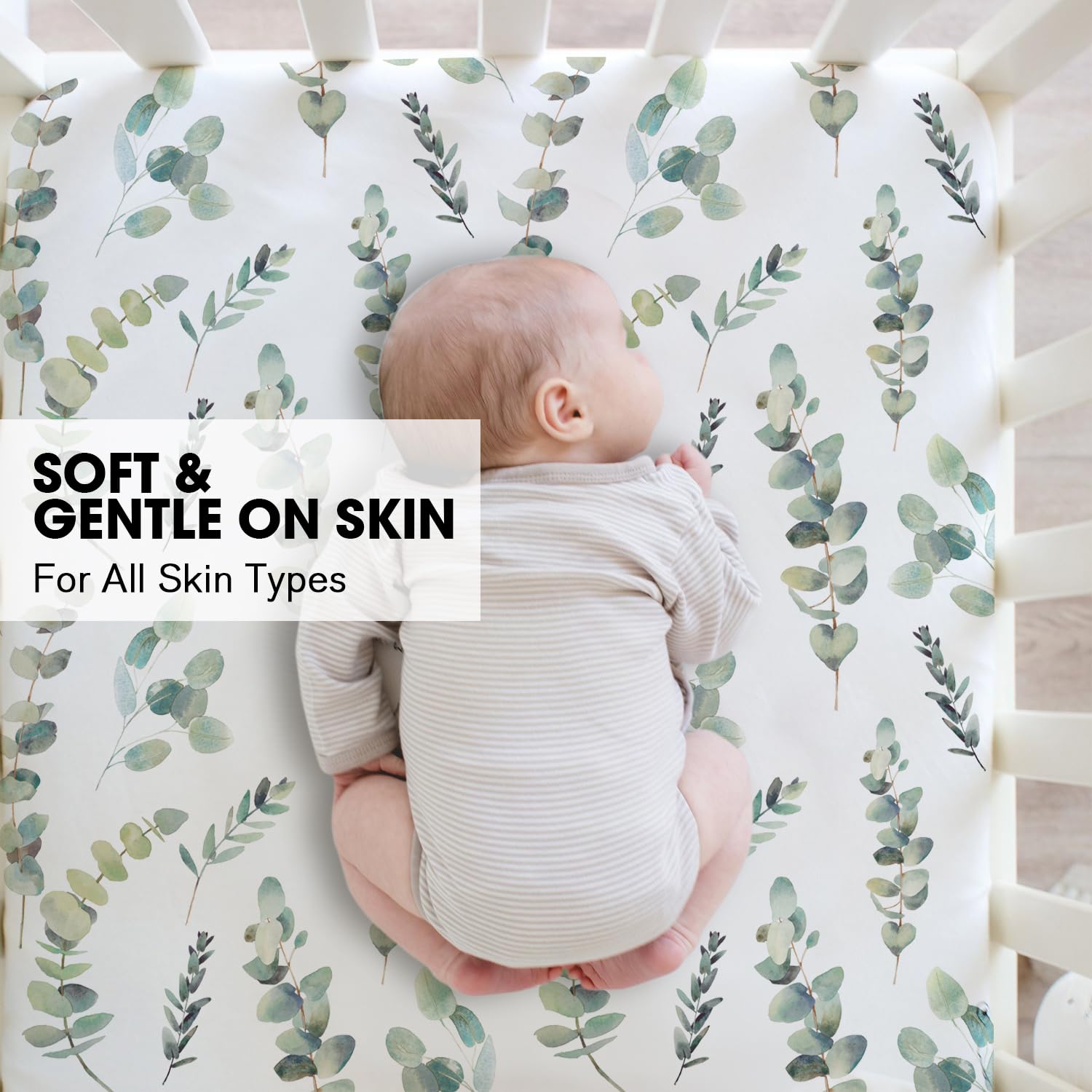 Little Grape Land 2-pack crib sheets on display, simple rotation for easy laundry days
