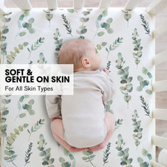 Little Grape Land 2-pack crib sheets on display, simple rotation for easy laundry days