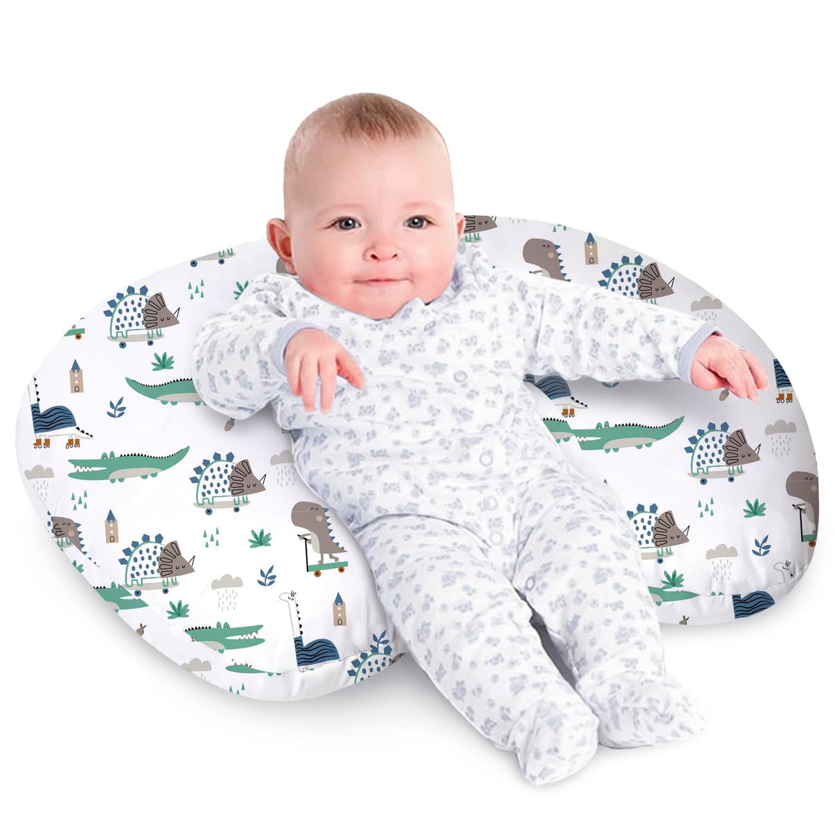 Little Grape Land alligator nursing pillow cover demonstrates breathable fabric for baby's comfort