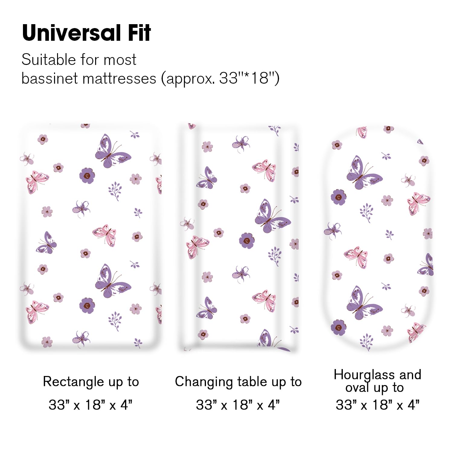 Little Grape Land sheets on bassinet demonstrate deep pocket coverage for varied mattresses.