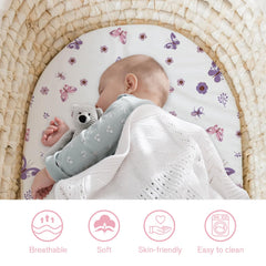 Close-up texture of Little Grape Land sheets shows stretch fabric for secure, wrinkle-free fit.