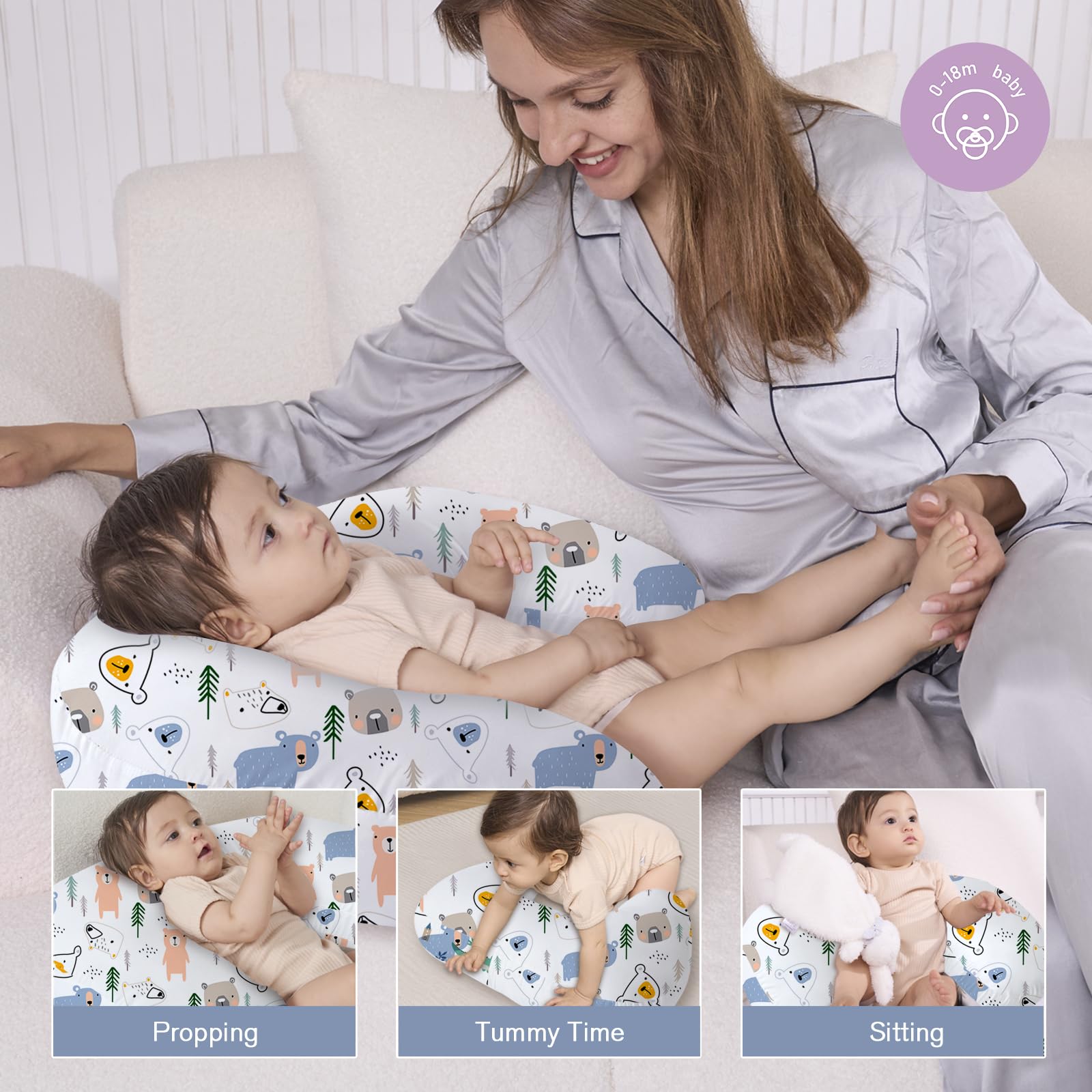 Little Grape Land breastfeeding pillow high loft supports baby closer with reduced arm strain.
