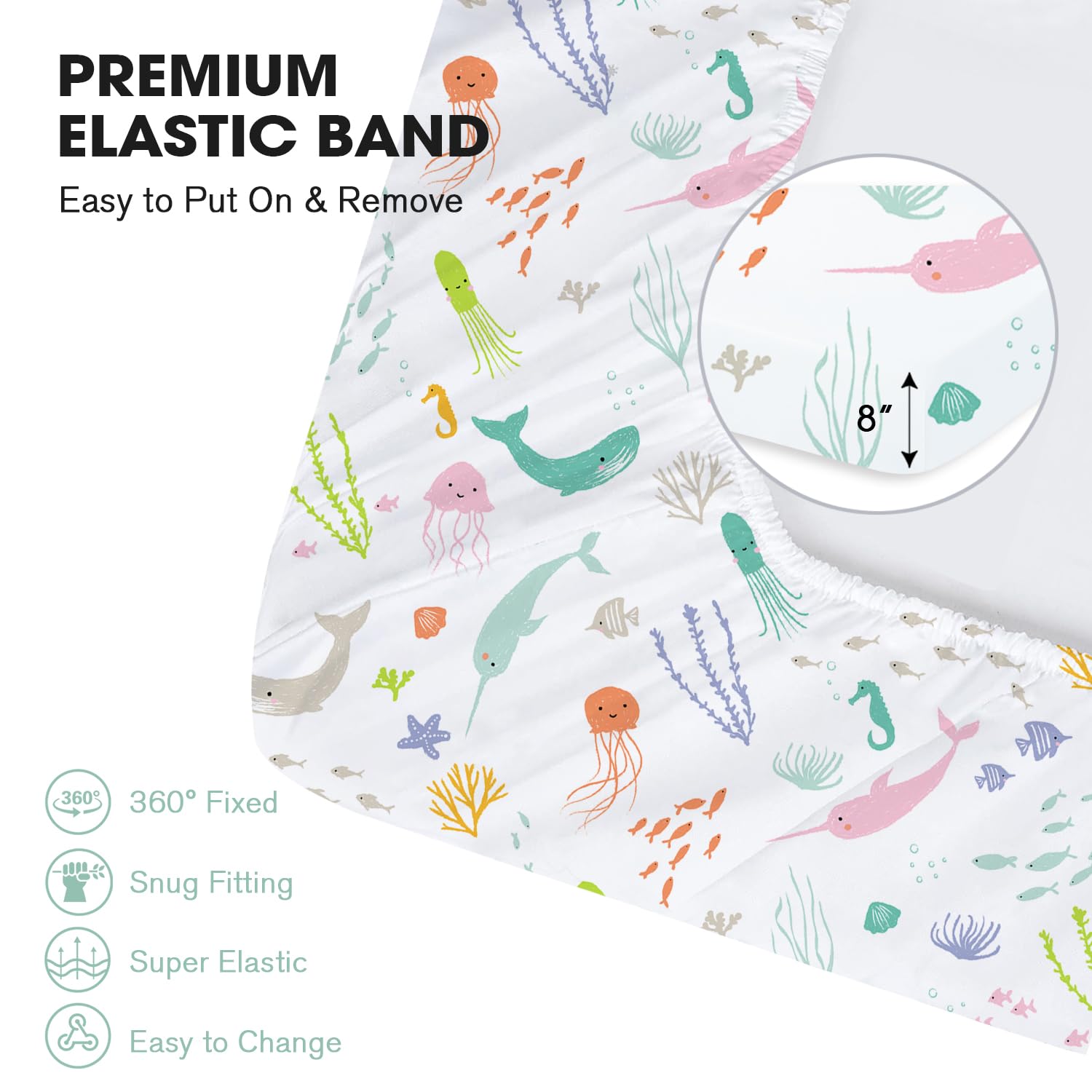Little Grape Land pastel ocean crib sheet in laundry, machine washable and color-retaining.
