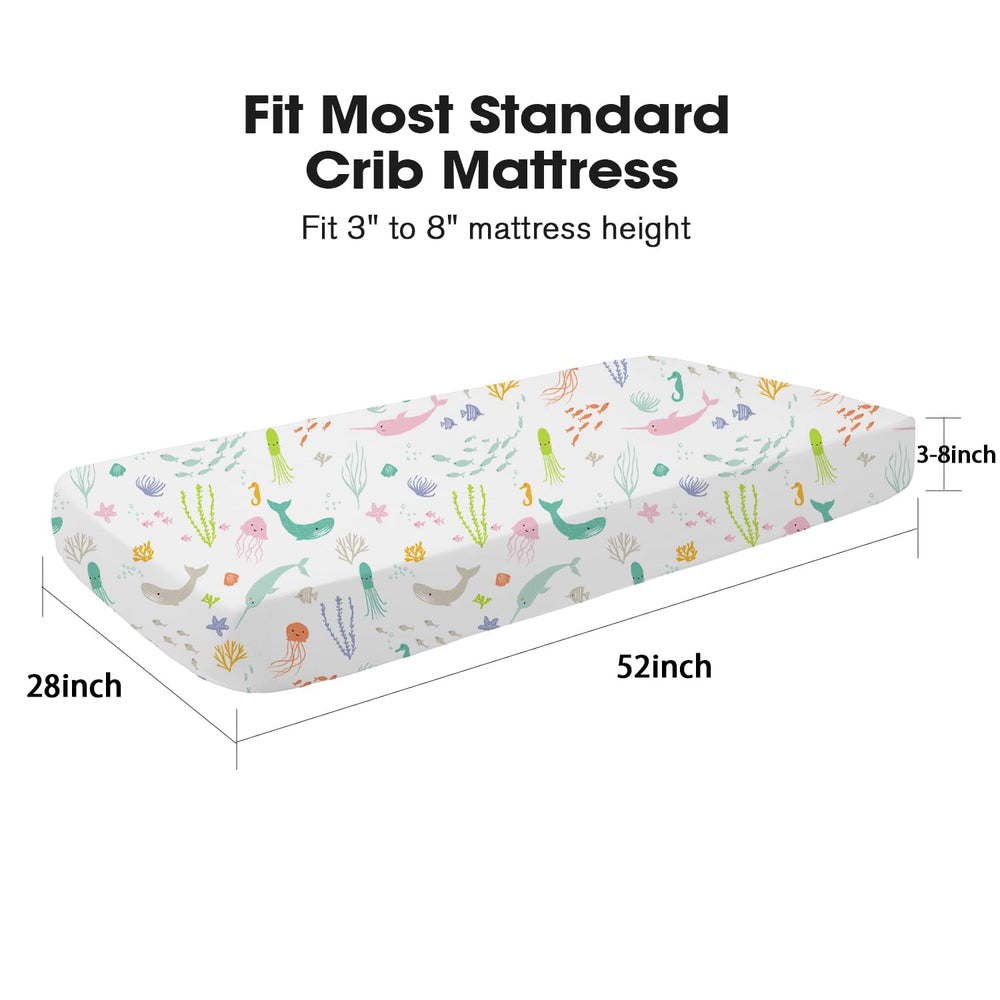 Little Grape Land pastel ocean crib sheet with baby blankets, neutral design coordinates nicely.