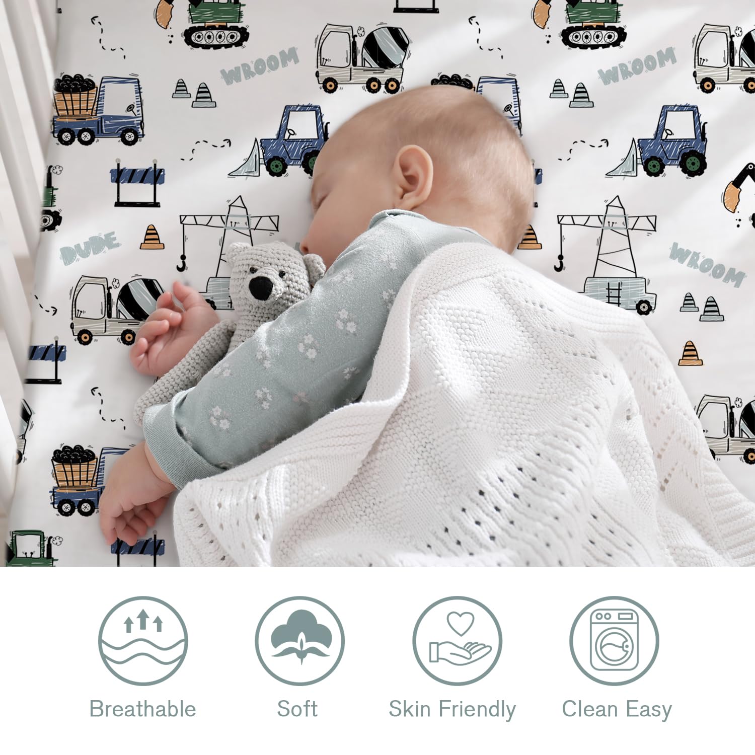 Little Grape Land 8-deep-pocket sheet fits standard crib mattress snugly.