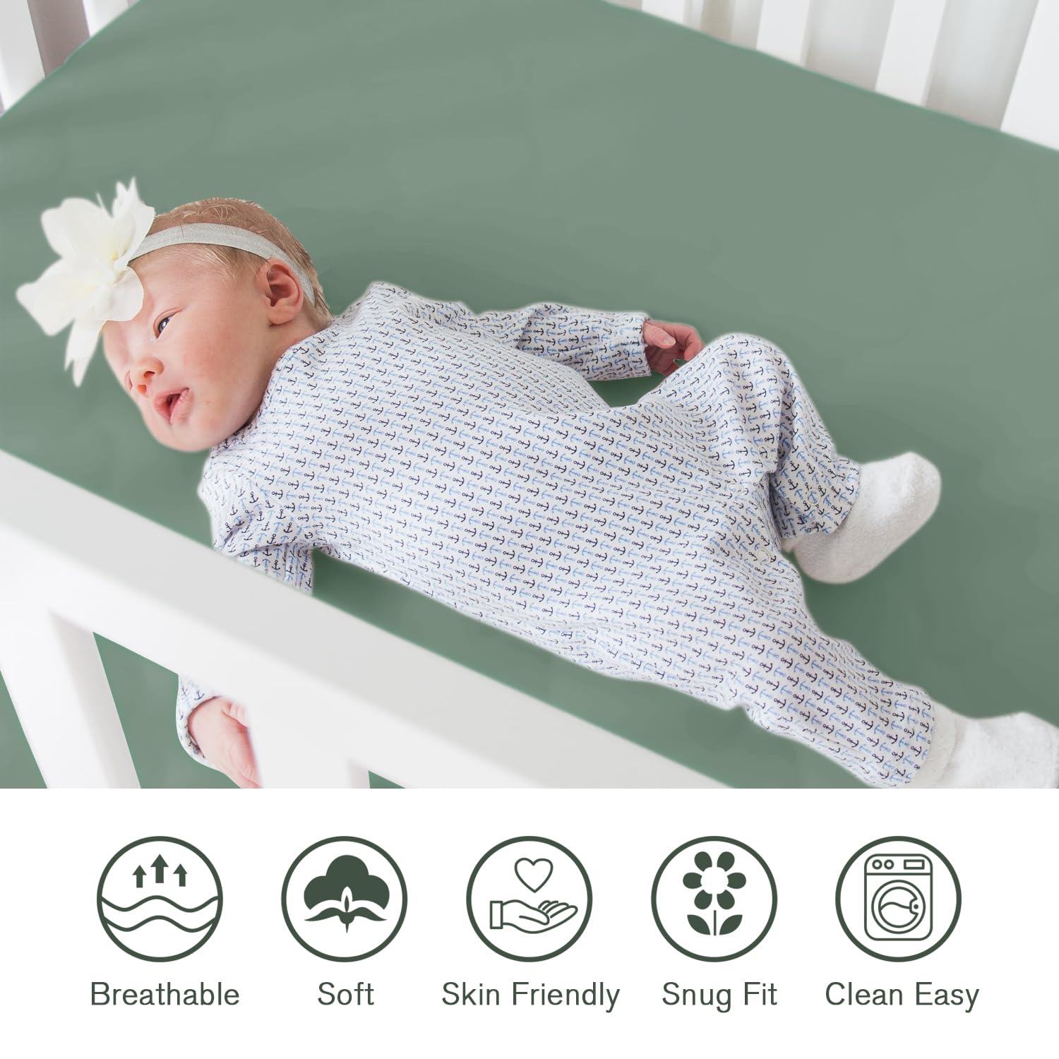 Little Grape Land crib sheets elastic-band closeup, secure fit for peaceful nights