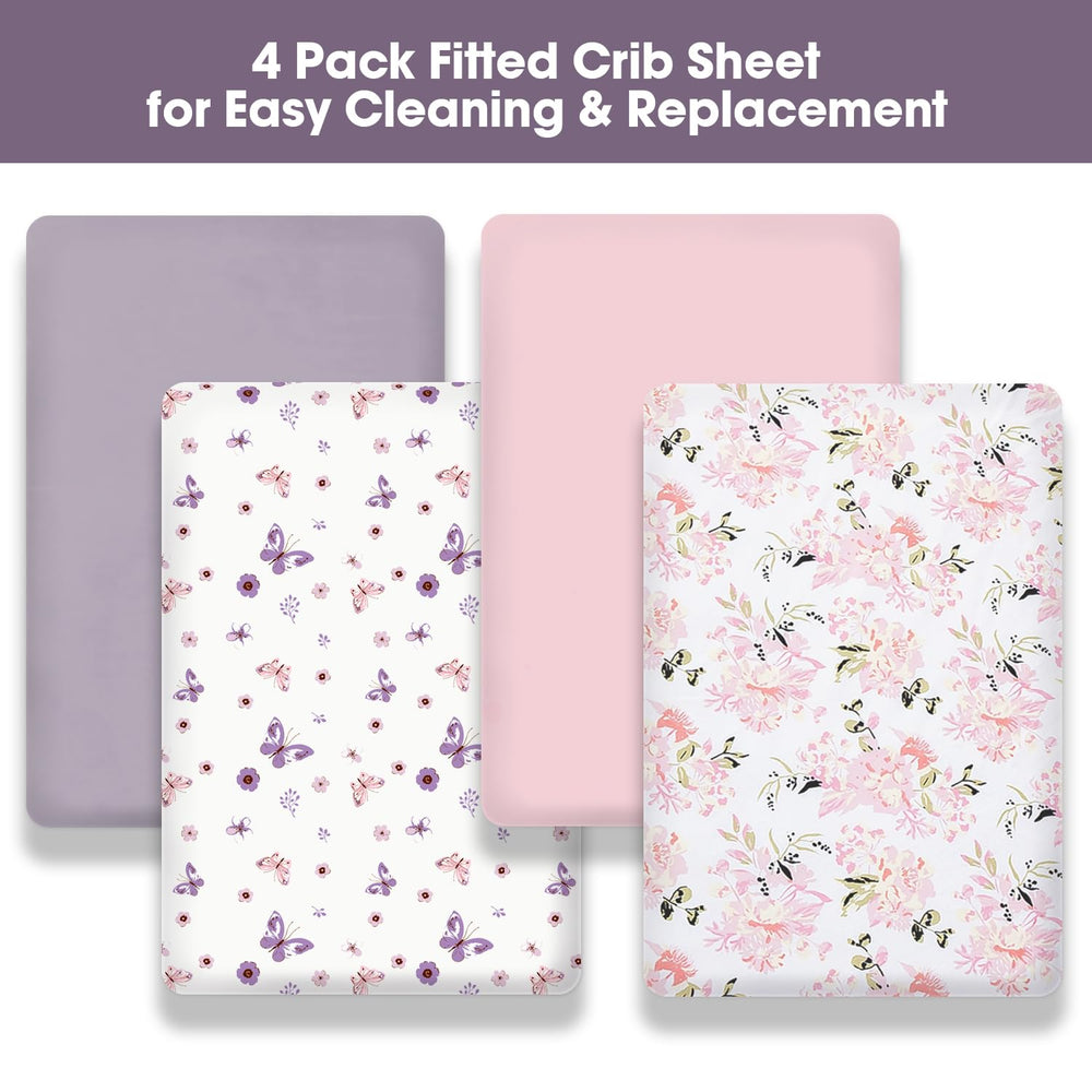 Little Grape Land crib sheets girl 4-pack fabric-closeup emphasizes ultra-soft breathable microfiber for delicate skin