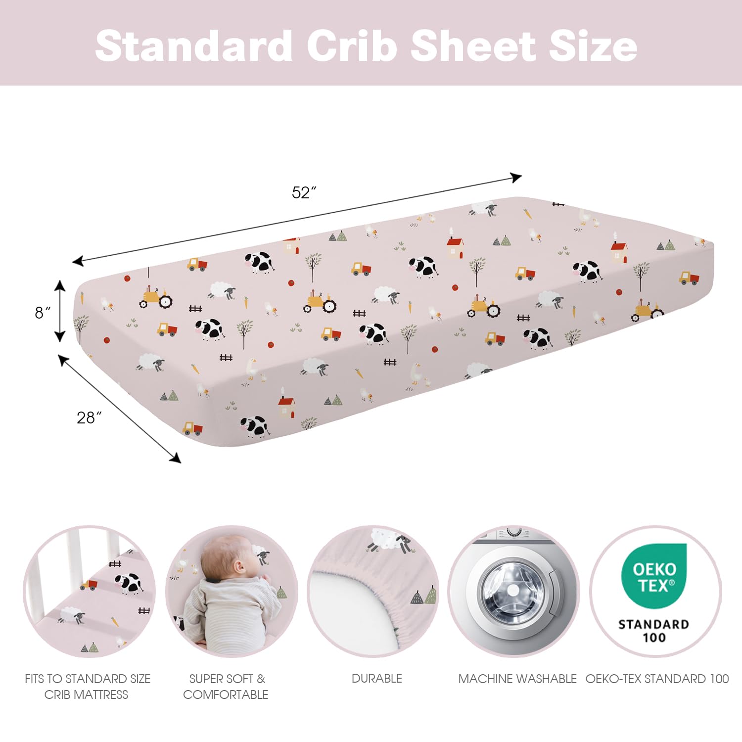 Little Grape Land crib sheets are machine washable for easy care and color retention