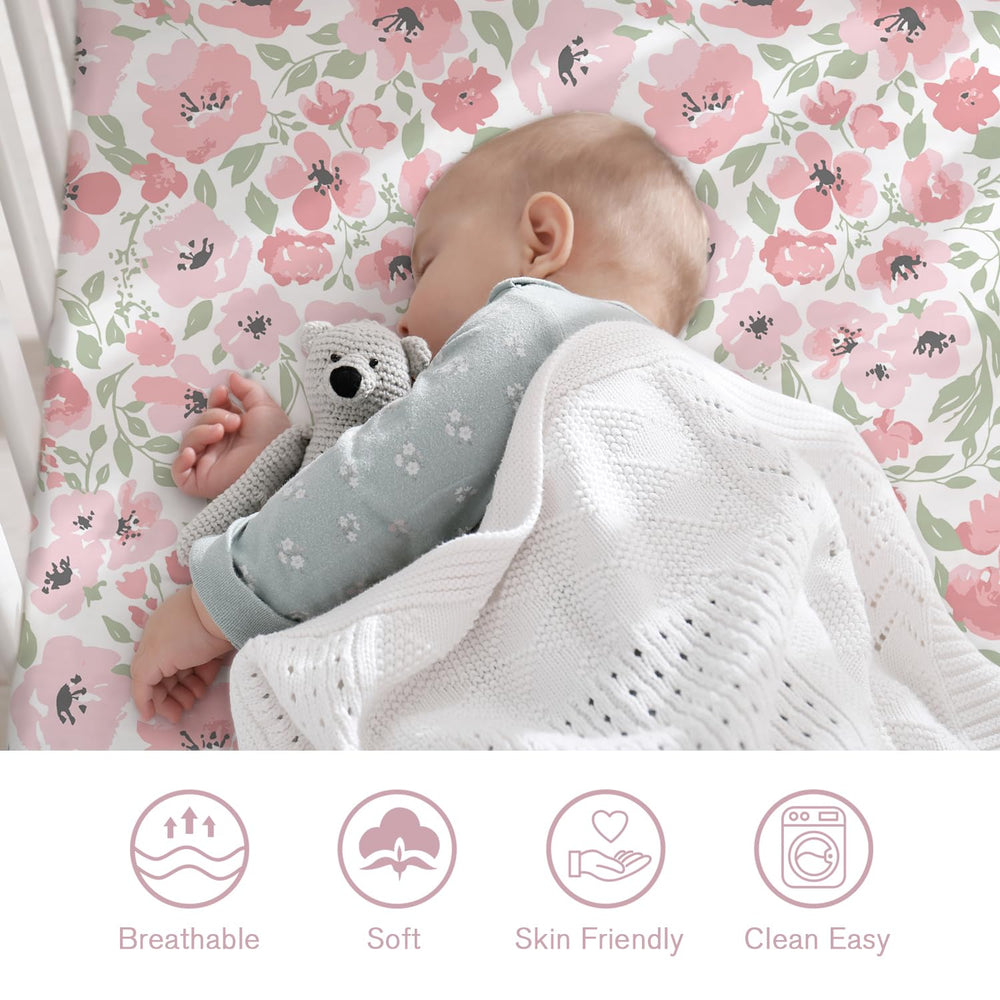 Little Grape Land Daliah two-pack baby sheets highlight coordinating print and solid options.
