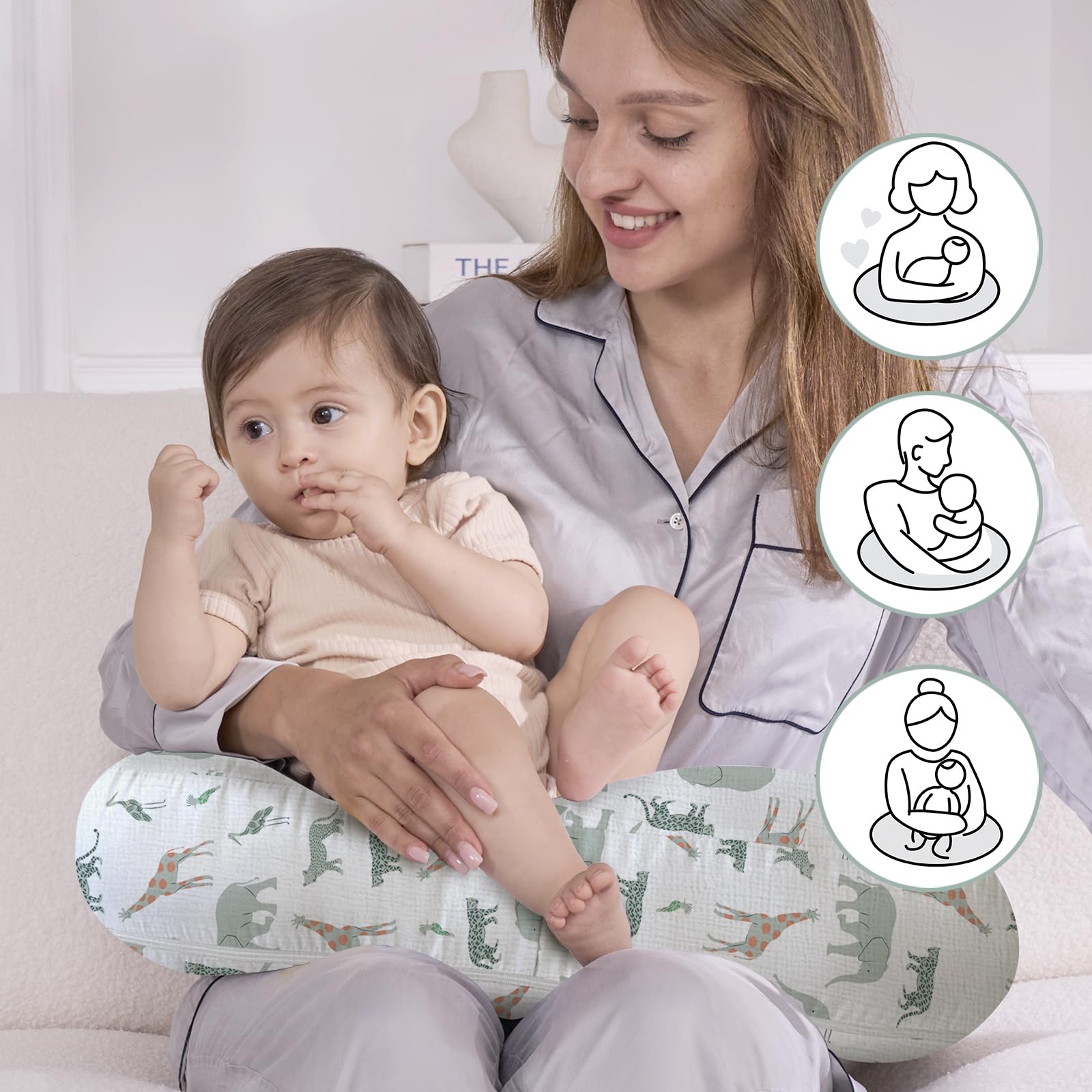 Little Grape Land pillow used during feeding for arm and shoulder comfort.