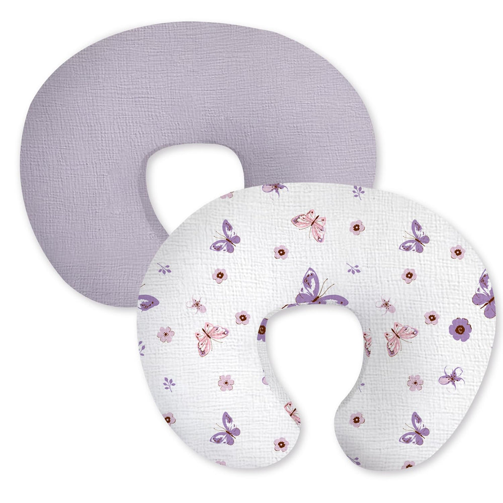 Little Grape Land muslin nursing pillow cover with butterflies print adds playful nursery style.