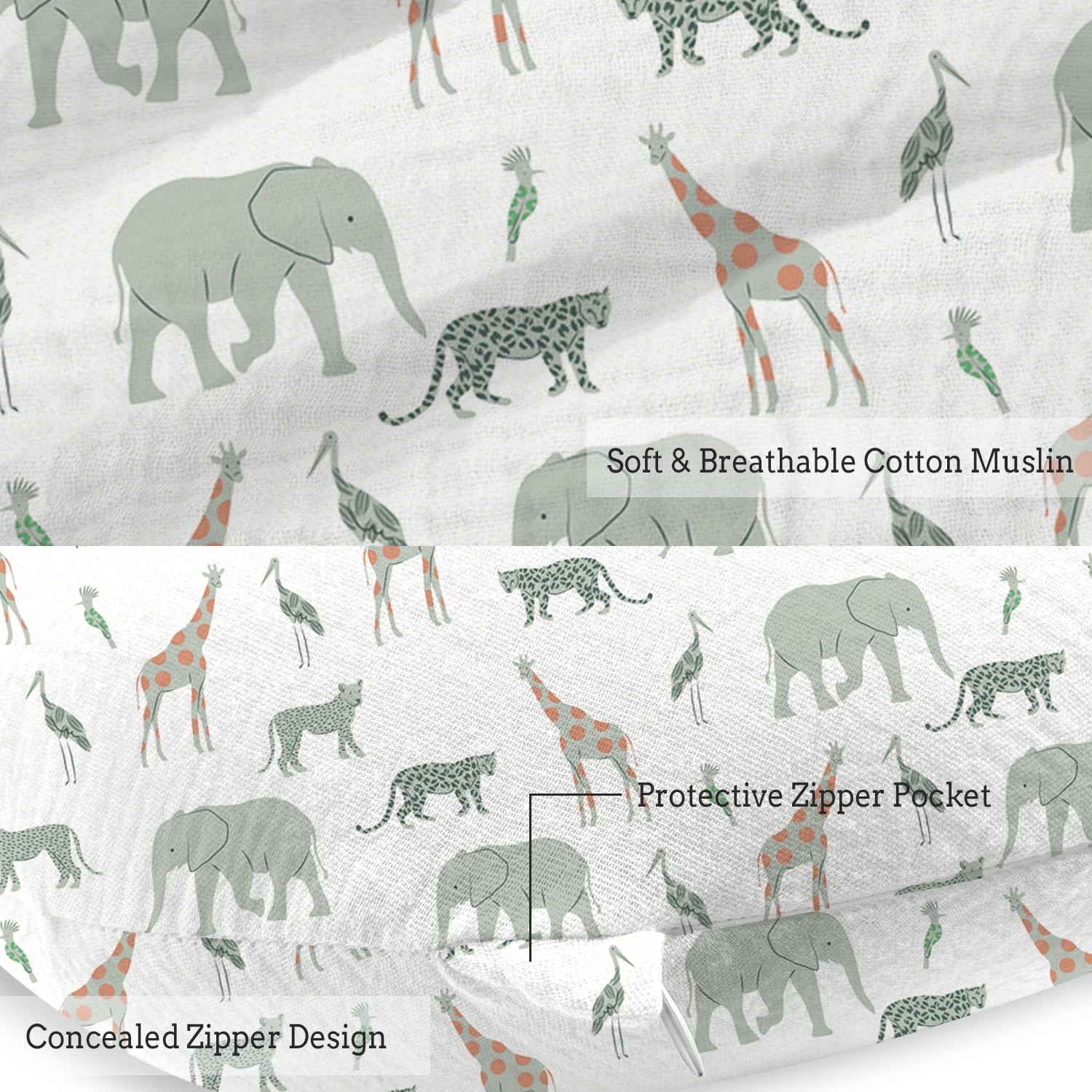 Little Grape Land muslin nursing pillow laid out for feeding, propping, and tummy time.