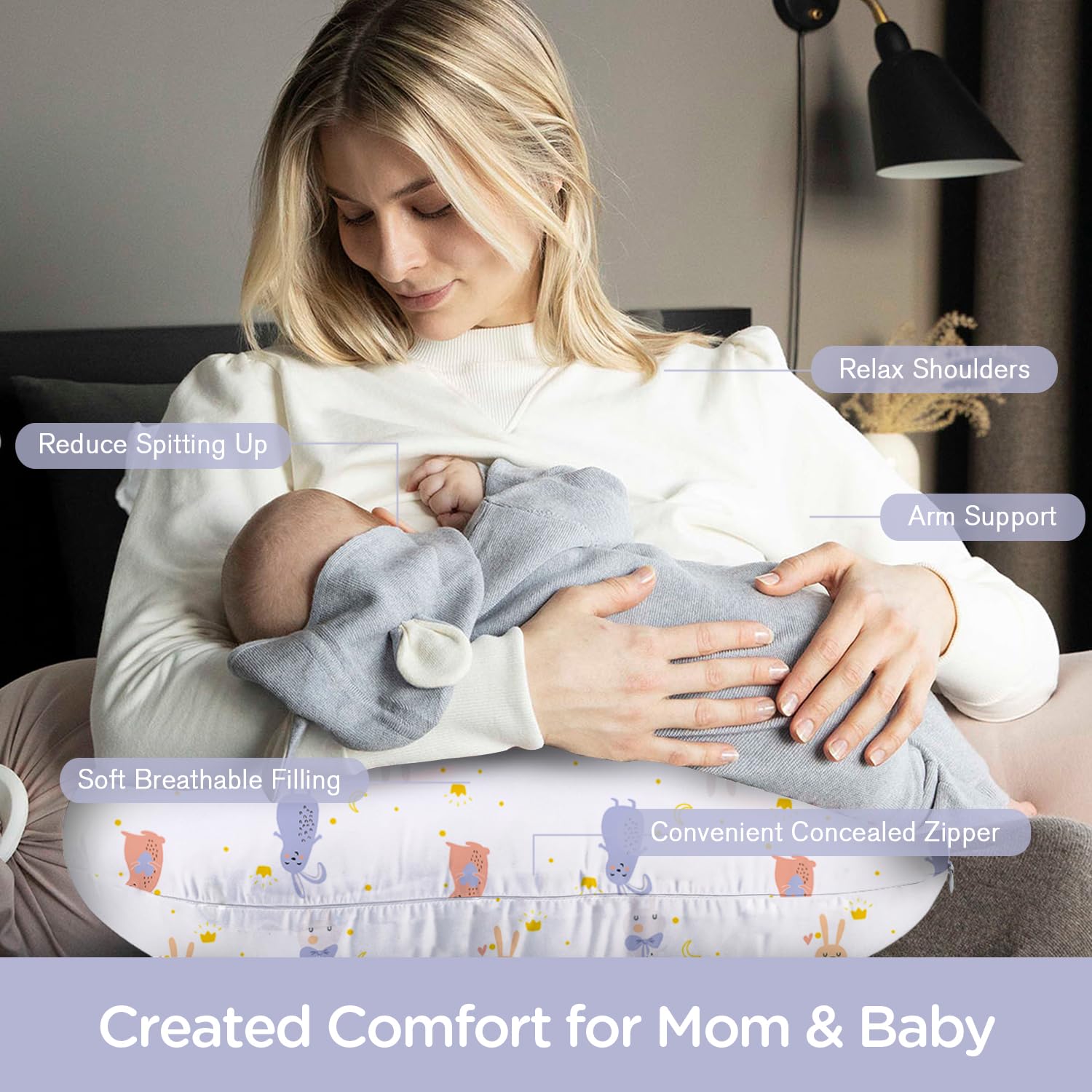 Little Grape Land nursing pillow supports baby during feeding position
