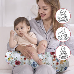 Baby fed with Little Grape Land nursing pillow in a secure feeding position.