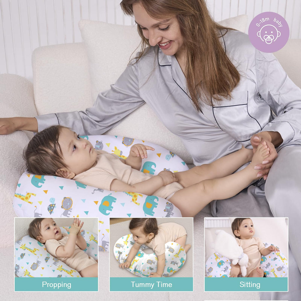 Little Grape Land nursing pillow shows optimal baby-feeding position for comfort.