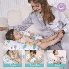 Little Grape Land nursing pillow shows optimal baby-feeding position for comfort.