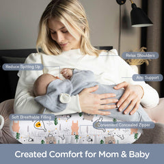 Little Grape Land nursing pillow baby-feeding setup demonstrates ergonomic height for comfortable nursing.