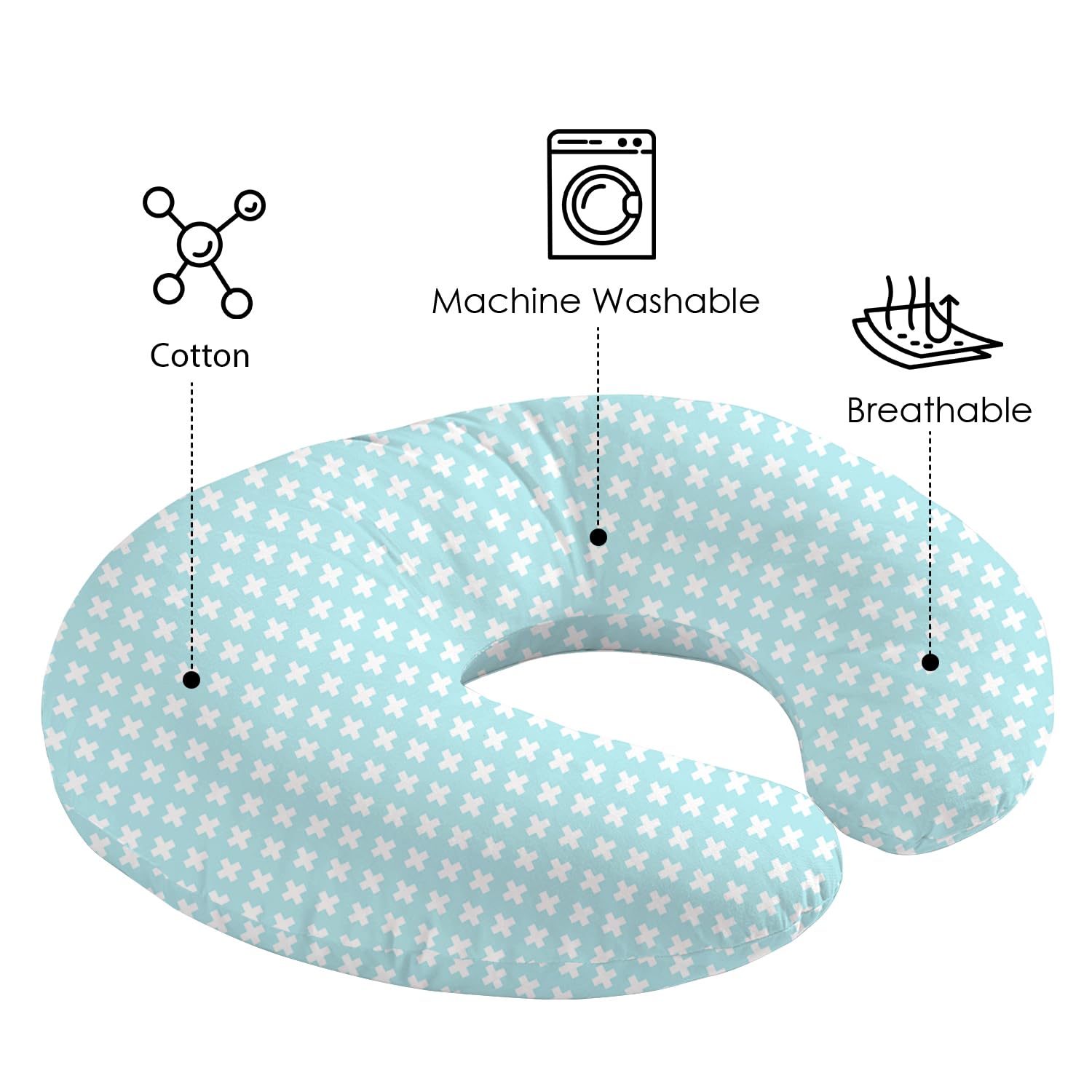 Little Grape Land nursing pillow cover aqua zipper detail demonstrates easy removal