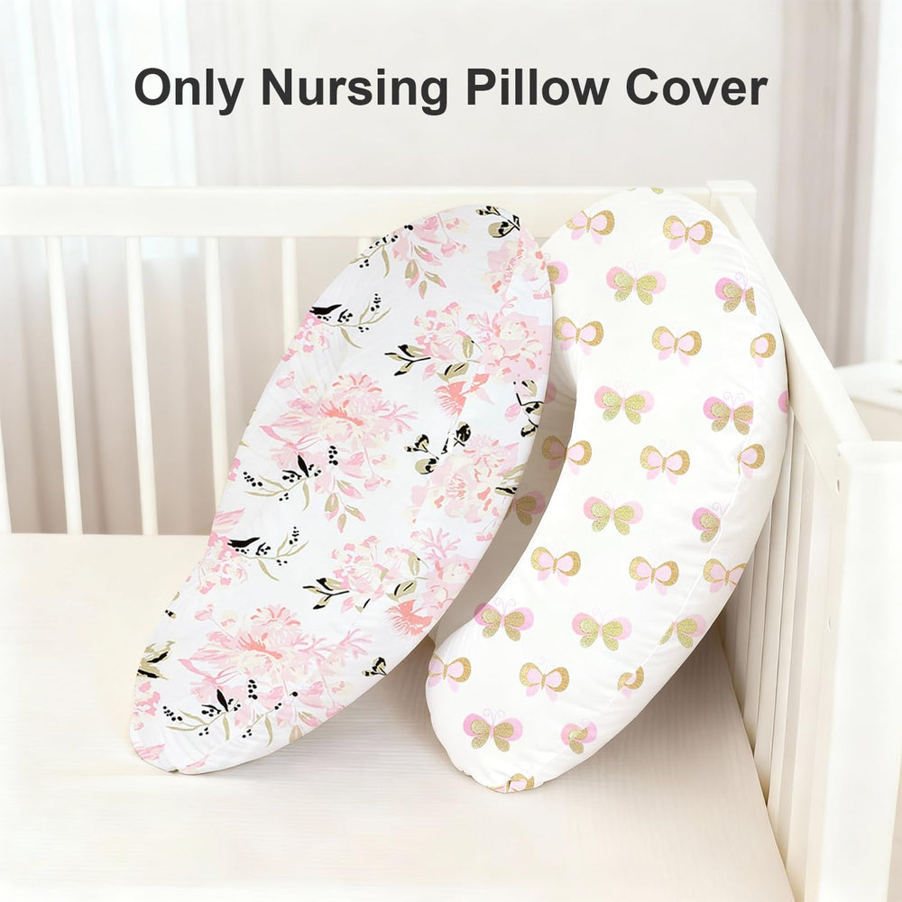 Little Grape Land nursing pillow cover machine-washable tag indicates simple cleanup after busy days.