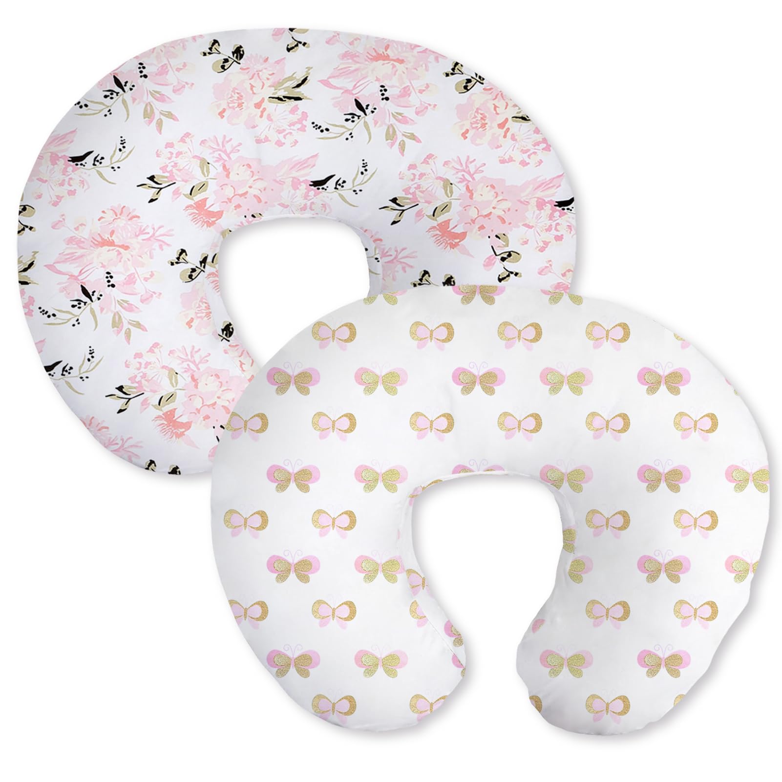 Little Grape Land nursing pillow cover pink floral close-up highlights gentle microfiber for baby-soft skin.