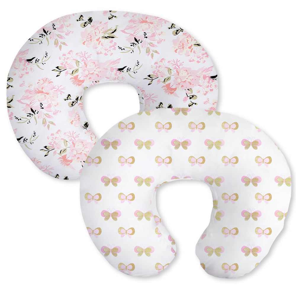 Little Grape Land nursing pillow cover pink floral close-up highlights gentle microfiber for baby-soft skin.