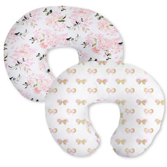 Little Grape Land nursing pillow cover pink floral close-up highlights gentle microfiber for baby-soft skin.