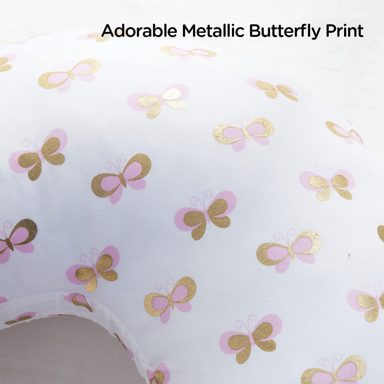 Little Grape Land nursing pillow cover zipper close-up demonstrates safe, easy removal for cleaning.