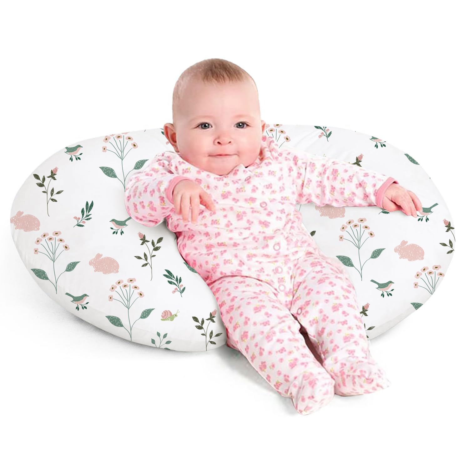 Little Grape Land nursing pillow cover close-up highlighting breathable, machine-washable fabric