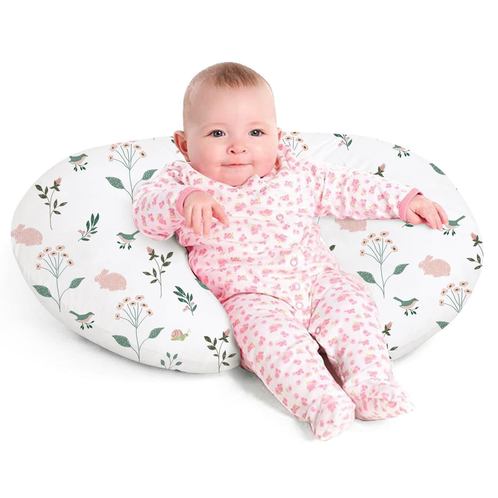 Little Grape Land nursing pillow cover close-up highlighting breathable, machine-washable fabric