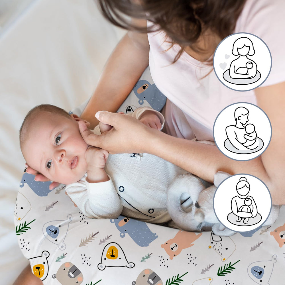 Little Grape Land nursing pillow ergonomic-height support aids arms, shoulders, back during feeding.