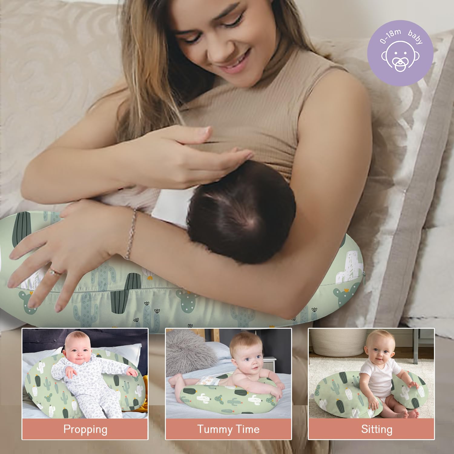 Little Grape Land nursing pillow side view aids comfortable breastfeeding sessions.