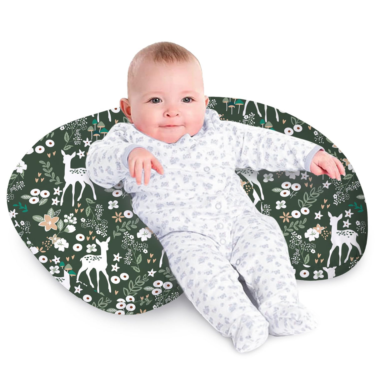 Little Grape Land nursing pillow Forest Deer cover shows breathable fabric for comfortable feeding.
