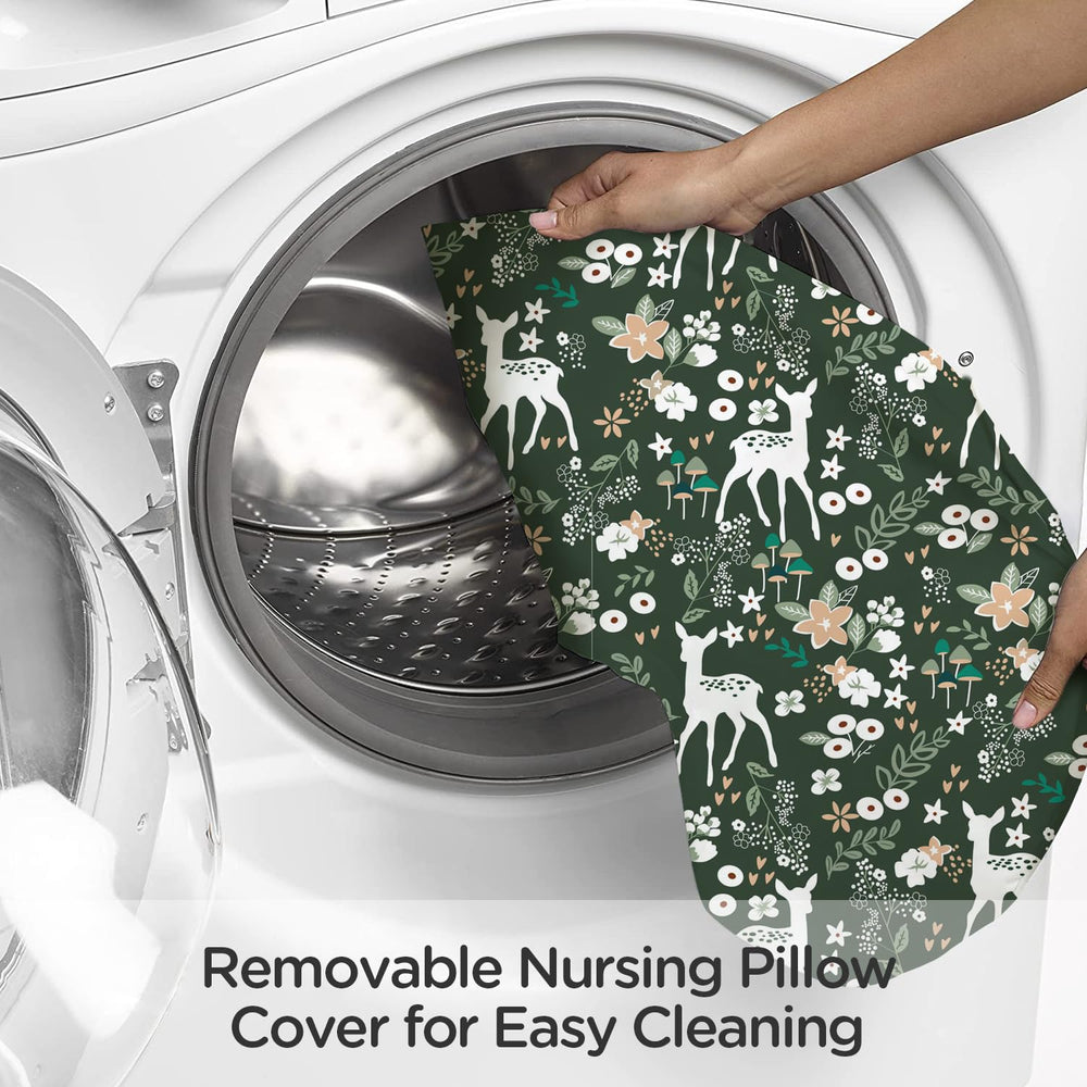 Little Grape Land nursing pillow Forest Deer machine-washable cover simplifies cleanup after feeds.