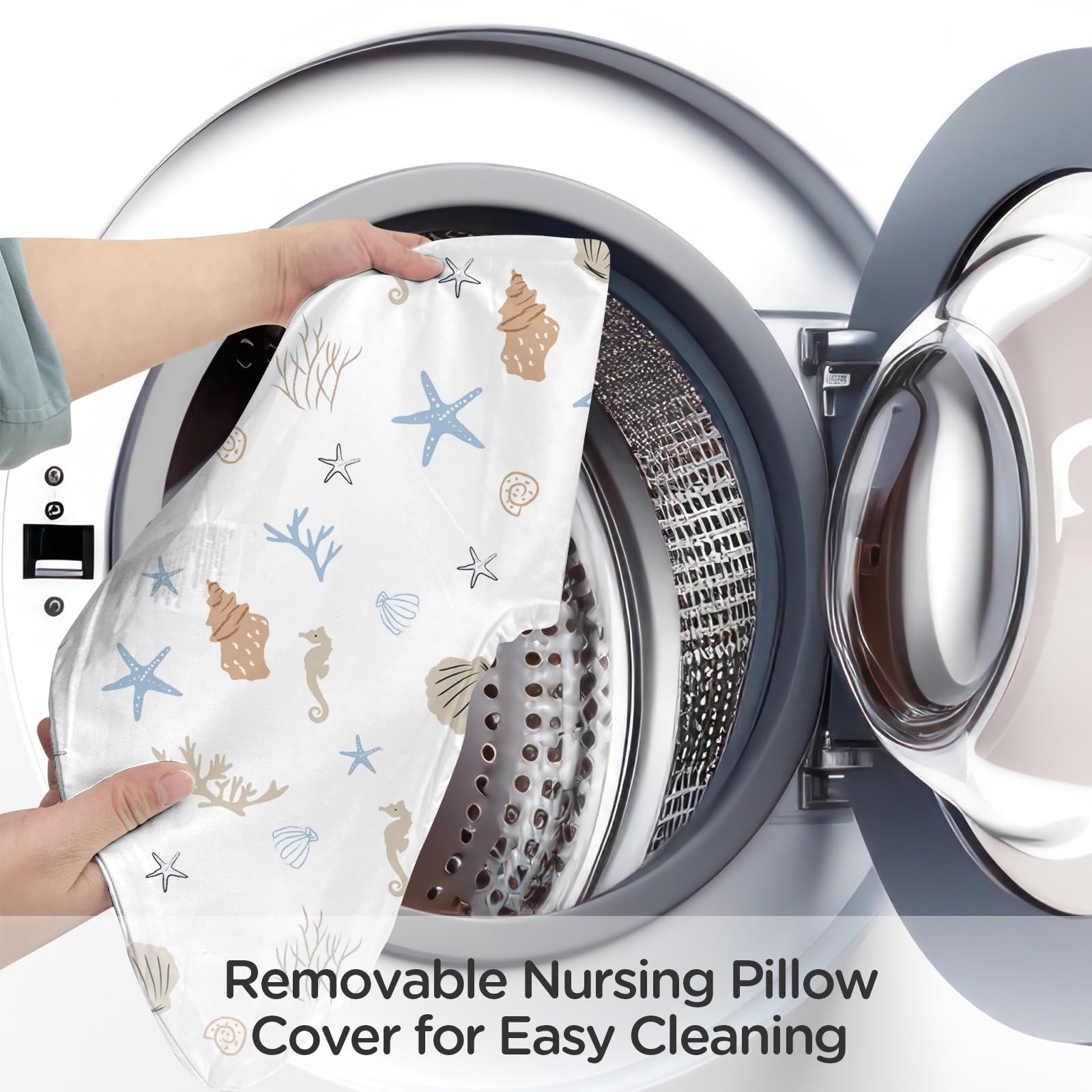 Little Grape Land nursing pillow in use supporting baby and caregiver during feed.