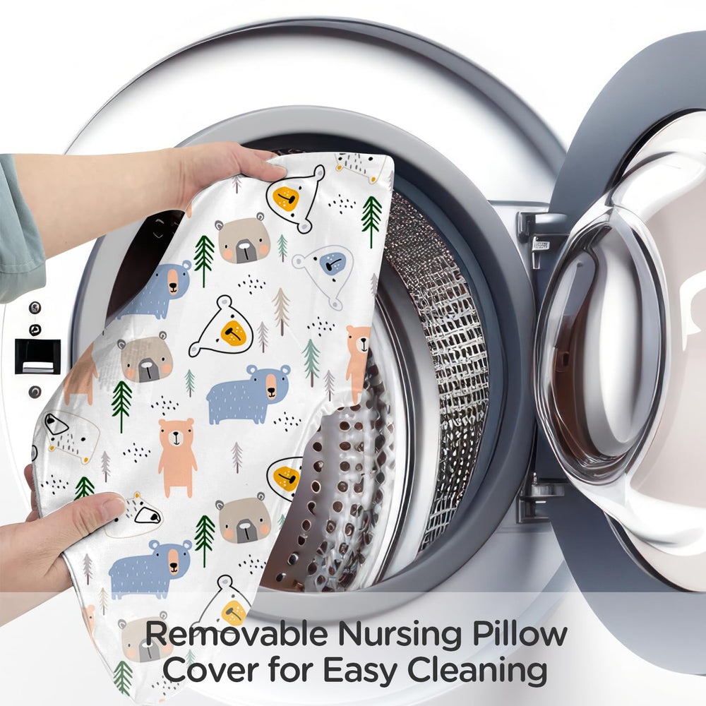 Little Grape Land nursing pillow machine-washable cover for easy cleanup.