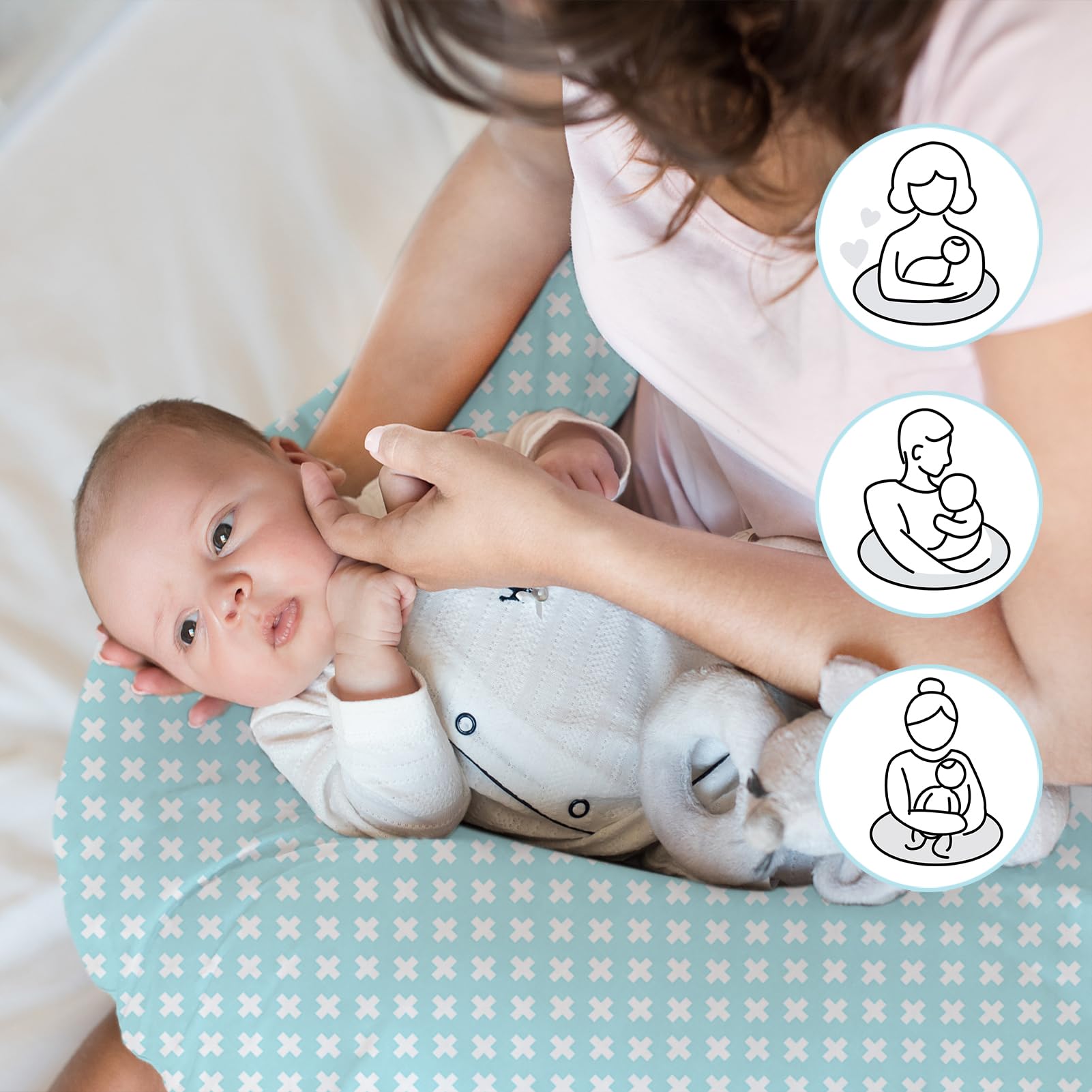 Little Grape Land nursing pillow used for nursing, tummy time, and propping.