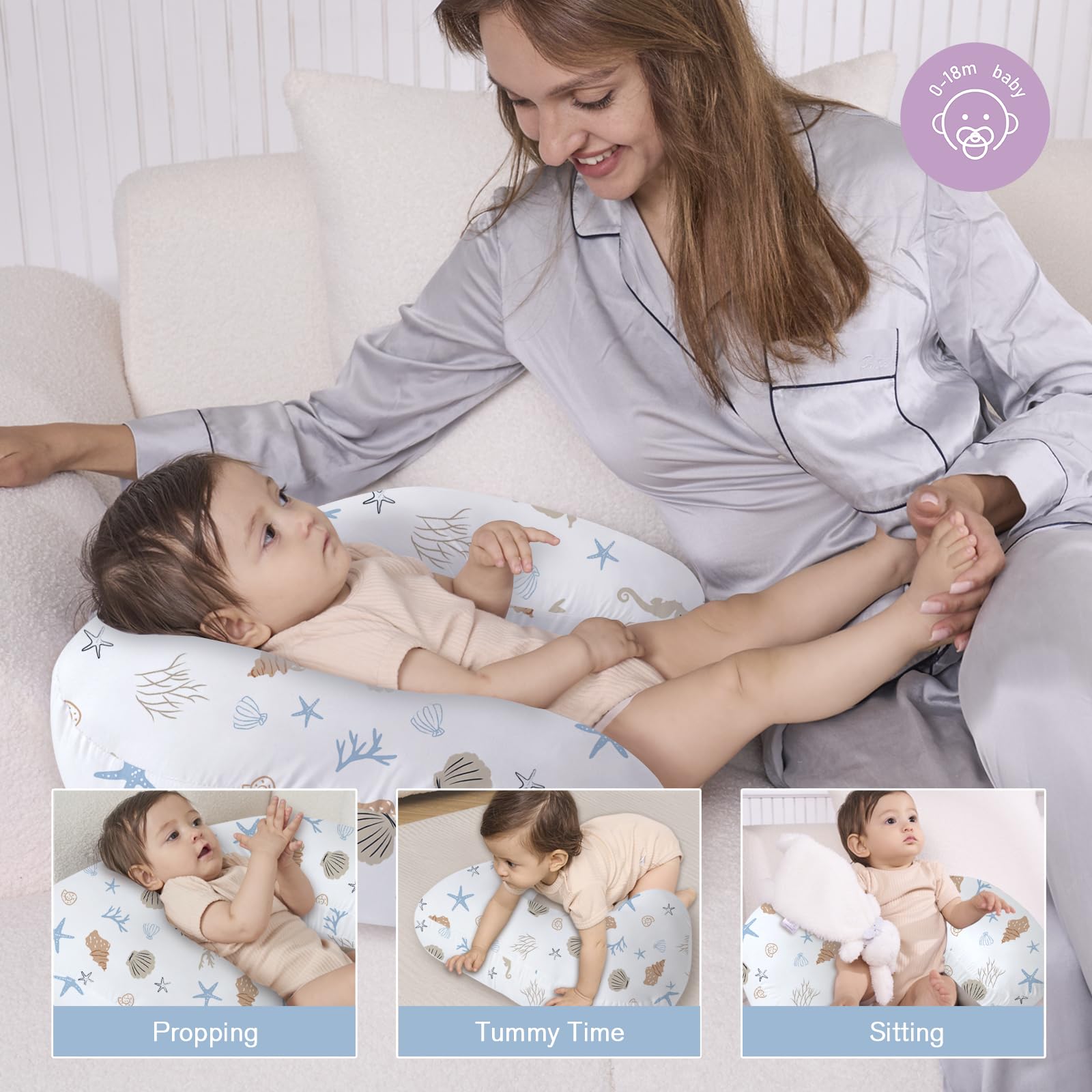 Little Grape Land nursing pillow removable cover being machine washed for quick cleanup.