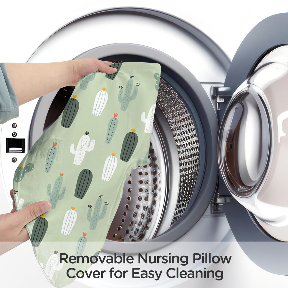 Little Grape Land nursing pillow safety label closeup; CPSC and OEKO-TEX certifications