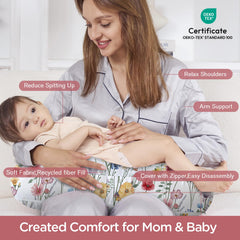 Side view of Little Grape Land nursing pillow showing wide cushion for stability.