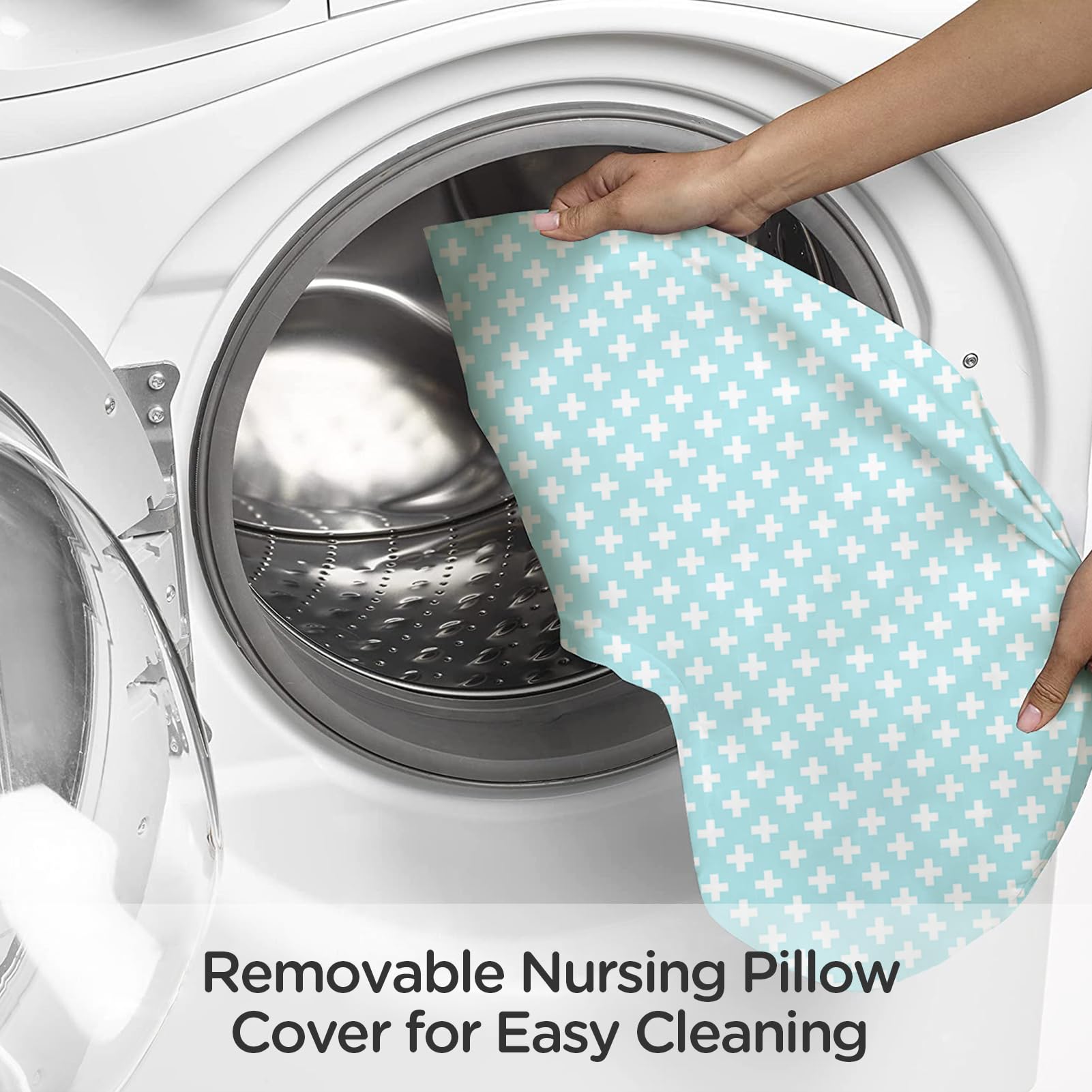 Little Grape Land nursing pillow shown vacuum-packed for easy shipping.